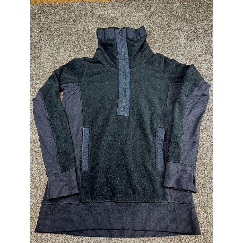 LULULEMON Post Chaturanga 1/2 Zip Pullover Sweatshirt Fleece‎ Jacket Black Sz 4 - Picture 2 of 14